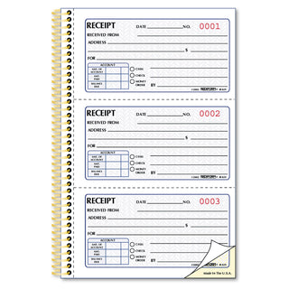 Rediform® Gold Standard Money Receipt Book, Two-Part Carbonless, 5 x 2.75, 3 Forms/Sheet, 225 Forms Total (RED8L829)