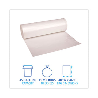 Boardwalk® High-Density Can Liners, 45 gal, 11 mic, 40" x 46", Natural, 25 Bags/Roll, 10 Rolls/Carton (BWK404614)