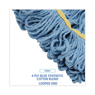 Boardwalk® Super Loop Wet Mop Head, Cotton/Synthetic Fiber, 5" Headband, Small Size, Blue, 12/Carton (UNS501BL)