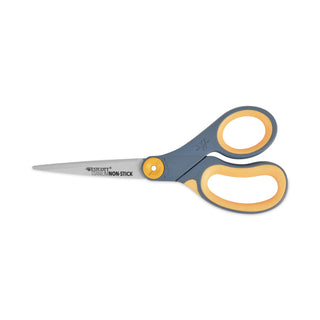 Westcott® Non-Stick Titanium Bonded Scissors, 8" Long, 3.25" Cut Length, Gray/Yellow Straight Handle (ACM14849)