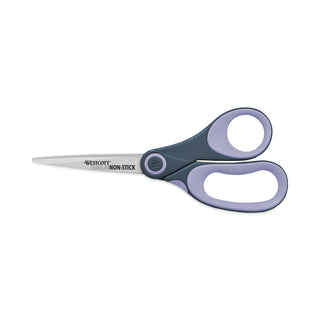 Westcott® Non-Stick Titanium Bonded Scissors, 8" Long, 3.25" Cut Length, Gray/Purple Straight Handle (ACM14910)