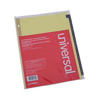 Universal® Deluxe Preprinted Simulated Leather Tab Dividers with Gold Printing, 25-Tab, A to Z, 11 x 8.5, Buff, 1 Set (UNV20821)