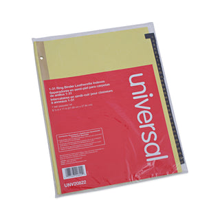 Universal® Deluxe Preprinted Simulated Leather Tab Dividers with Gold Printing, 31-Tab, 1 to 31, 11 x 8.5, Buff, 1 Set (UNV20822)