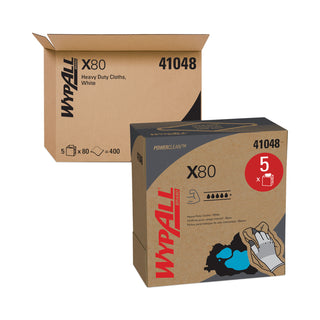 WypAll® X80 Cloths, HYDROKNIT, POP-UP Box, 8.34 x 16.8, White, 80/Box, 5 Boxes/Carton (41048KIM)