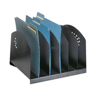 Safco® Steel Vertical-Rack Desktop Sorter, 6 Sections, Letter Size Files, 12.25" x 11.25" x 8", Black, Ships in 1-3 Business Days (SAF3155BL)