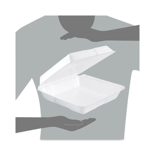 Dart® 95HT1 White Foam Hinged Carry Out Containers, 9 1/2&quot; x 9 1/2&quot; x 3&quot; (DCC95HT1)