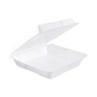 Dart® 95HT1 White Foam Hinged Carry Out Containers, 9 1/2&quot; x 9 1/2&quot; x 3&quot; (DCC95HT1)