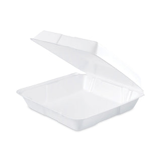 Dart® 95HT1 White Foam Hinged Carry Out Containers, 9 1/2&quot; x 9 1/2&quot; x 3&quot; (DCC95HT1)