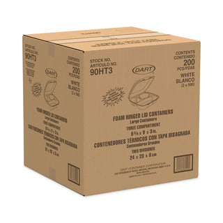 Dart® Large Foam Carryout, Food Container, 3-Compartment, White, 9-2/5x9x3 (DCC90HT3)