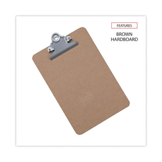 Universal® Hardboard Clipboard, 0.75" Clip Capacity, Holds 5 x 8 Sheets, Brown (UNV05610)