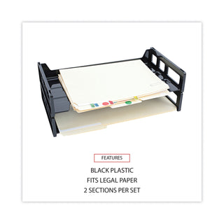 Universal® Recycled Plastic Side Load Desk Trays, 2 Sections, Legal Size Files, 16.25" x 9" x 2.75", Black (UNV08101)
