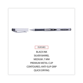 Universal® Gel Pen, Stick, Medium 0.7 mm, Black Ink, Silver/Black Barrel, Dozen (UNV39620)