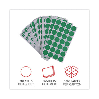 Universal® Self-Adhesive Removable Color-Coding Labels, 0.75" dia, Green, 28/Sheet, 36 Sheets/Pack (UNV40115)