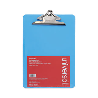 Universal® Plastic Clipboard with High Capacity Clip, 1.25" Clip Capacity, Holds 8.5 x 11 Sheets, Translucent Blue (UNV40307)
