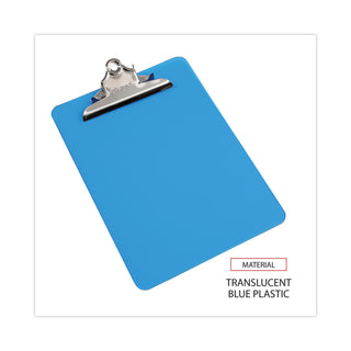 Universal® Plastic Clipboard with High Capacity Clip, 1.25" Clip Capacity, Holds 8.5 x 11 Sheets, Translucent Blue (UNV40307)