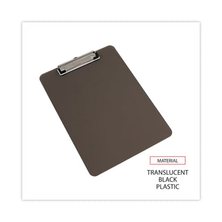 Universal® Plastic Clipboard with Low Profile Clip, 0.5" Clip Capacity, Holds 8.5 x 11 Sheets, Translucent Black (UNV40311)