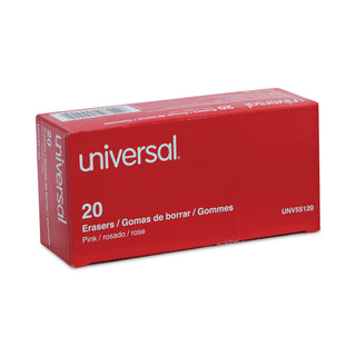 Universal® Bevel Block Erasers, For Pencil Marks, Slanted-Edge Rectangular Block, Large, Pink, 20/Pack (UNV55120)