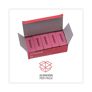 Universal® Bevel Block Erasers, For Pencil Marks, Slanted-Edge Rectangular Block, Large, Pink, 20/Pack (UNV55120)