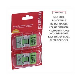 Universal® Deluxe Message Arrow Flags, "Sign and Date", Green, 100/Pack (UNV99008)