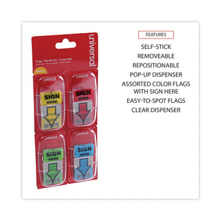 Universal® Deluxe Message Arrow Flags, "Sign Here", Assorted Colors, 120/Pack (UNV99010)