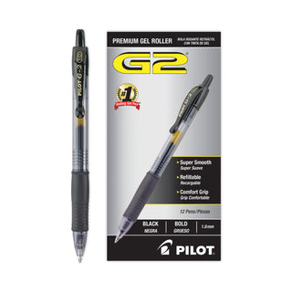 Pilot® G2 Premium Retractable Gel Pen, Bold 1mm, Black Ink, Smoke Barrel, Dozen (PIL31256)