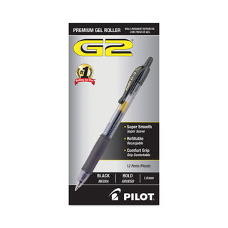Pilot® G2 Premium Retractable Gel Pen, Bold 1mm, Black Ink, Smoke Barrel, Dozen (PIL31256)