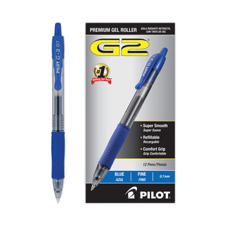 Pilot® G2 Premium Retractable Gel Pen, 0.7mm, Blue Ink, Smoke Barrel, Dozen (PIL31021)