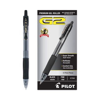 Pilot® G2 Premium Retractable Gel Pen, 0.7mm, Black Ink, Smoke Barrel, Dozen (PIL31020)