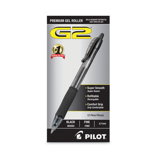 Pilot® G2 Premium Retractable Gel Pen, 0.7mm, Black Ink, Smoke Barrel, Dozen (PIL31020)