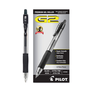 Pilot® G2 Premium Retractable Gel Pen, 0.5mm, Black Ink, Smoke Barrel, Dozen (PIL31002)