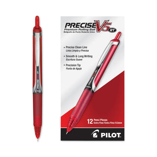 Pilot® Precise V5RT Retractable Roller Ball Pen, Extra-Fine 0.5mm, Red Ink, Red Barrel (PIL26064DZ)