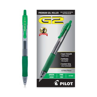 Pilot® G2 Premium Retractable Gel Pen, 0.7mm, Green Ink, Smoke Barrel, Dozen (PIL31025)