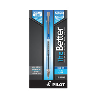 Pilot® Better Retractable Ballpoint Pen, Fine 0.7mm, Blue Ink, Translucent Blue Barrel, Dozen (PIL30001)
