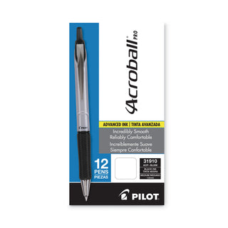 Pilot® Acroball Pro Retractable Ballpoint Pen, 1mm, Black Ink, Silver Barrel, Dozen (PIL31910DZ)