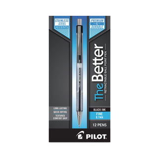Pilot® Better Retractable Ballpoint Pen, Fine 0.7mm, Black Ink, Tinted Barrel, Dozen (PIL30000)