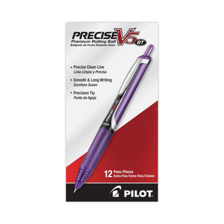 Pilot® Precise V5RT Retractable Roller Ball Pen, 0.5mm, Purple Ink/Barrel (PIL26066DZ)