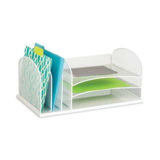 Safco® Onyx Desk Organizer with Three Horizontal and Three Upright Sections, Letter Size Files, 19.5" x 11.5" x 8.25", White (SAF3254WH)