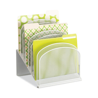 Safco® Onyx Mesh Desk Organizer with Tiered Sections, 8 Sections, Letter to Legal Size Files, 11.75" x 10.75" x 14", White (SAF3258WH)