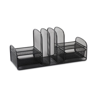 Safco® Onyx Mesh Desk Organizer, Three Sections/Two Baskets, 17 x 6 3/4 x 7 3/4, Black (SAF3263BL)