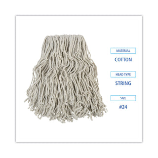 Boardwalk® Banded Cotton Mop Head, #24, White, 12/Carton (CM02024SBW)