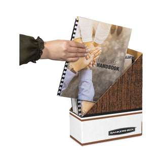 Bankers Box® Corrugated Cardboard Magazine File, 4 x 11 x 12.25, Wood Grain, 12/Carton (FEL07224)
