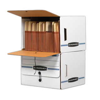Bankers Box® SIDE-TAB Storage Boxes, Letter Files, White/Blue, 12/Carton (FEL00061)