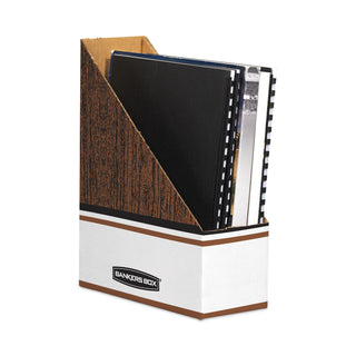 Bankers Box® Corrugated Cardboard Magazine File, 4 x 11 x 12.25, Wood Grain, 12/Carton (FEL07224)