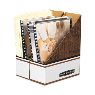 Bankers Box® Corrugated Cardboard Magazine File, 4 x 11 x 12.25, Wood Grain, 12/Carton (FEL07224)