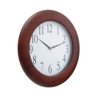 Universal® Round Wood Wall Clock, 12.75" Overall Diameter, Cherry Case, 1 AA (sold separately) (UNV10414)