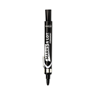 Avery® MARKS A LOT Large Desk-Style Permanent Marker with Metal Pocket Clip, Broad Bullet Tip, Black, Dozen (AVE24878)