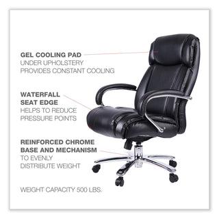 Alera® Maxxis Series Big and Tall Leather Chair, Supports up to 500 lbs., Black Seat/Black Back, Chrome Base (ALEMS4419)
