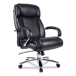 Alera® Maxxis Series Big and Tall Leather Chair, Supports up to 500 lbs., Black Seat/Black Back, Chrome Base (ALEMS4419)