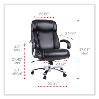 Alera® Maxxis Series Big and Tall Leather Chair, Supports up to 500 lbs., Black Seat/Black Back, Chrome Base (ALEMS4419)
