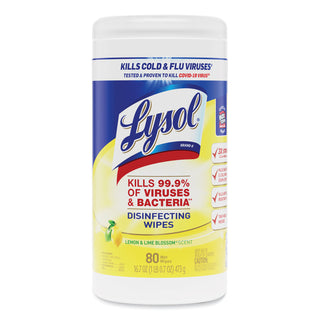 LYSOL® Brand Disinfecting Wipes, 7 x 8, Lemon and Lime Blossom, 80 Wipes/Canister (RAC77182EA)